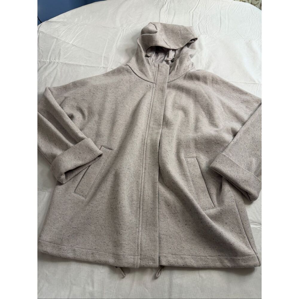 NIC+ZOE Hooded Cape Jacket Womens Size S Beige Speckled Oversized Coat Poncho